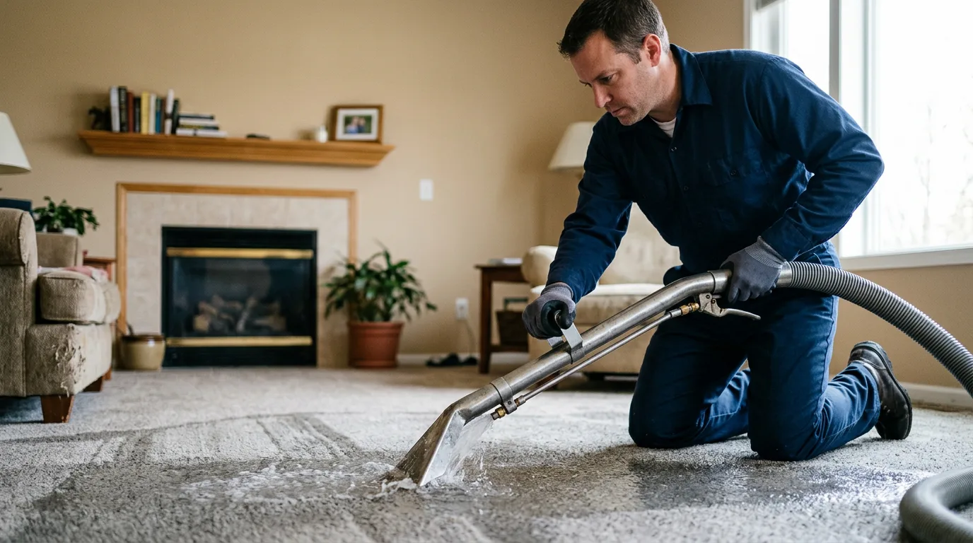 Water damage restoration technician working near Burlington, ND